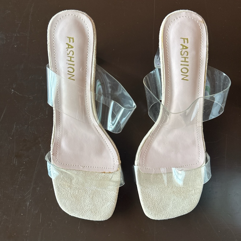 Women’s Clear Strap Pink Insole Block Heel Sandals